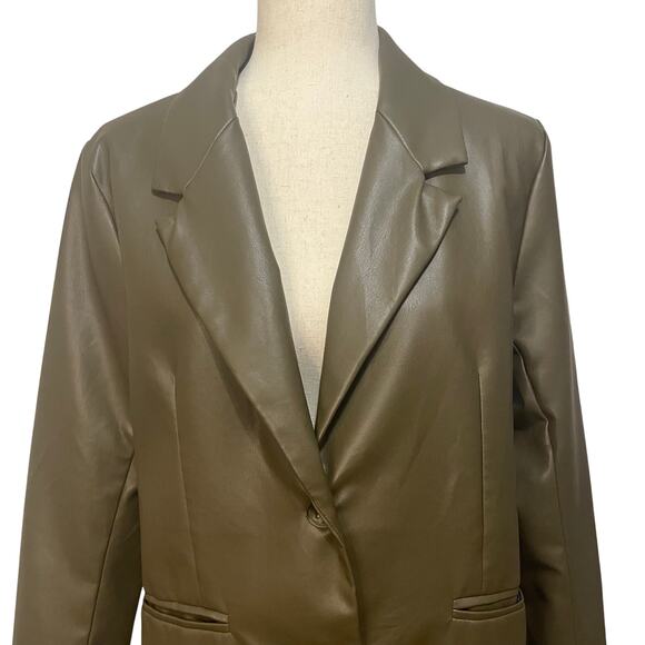 Paper Crane Green Blazer Vegan / Faux Leather Jacket Edgy Sleek Women's sz Large - Picture 6 of 16